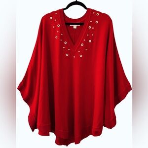 Michael Kors Red Poncho Sweater w/ Gold Grommet (3X)